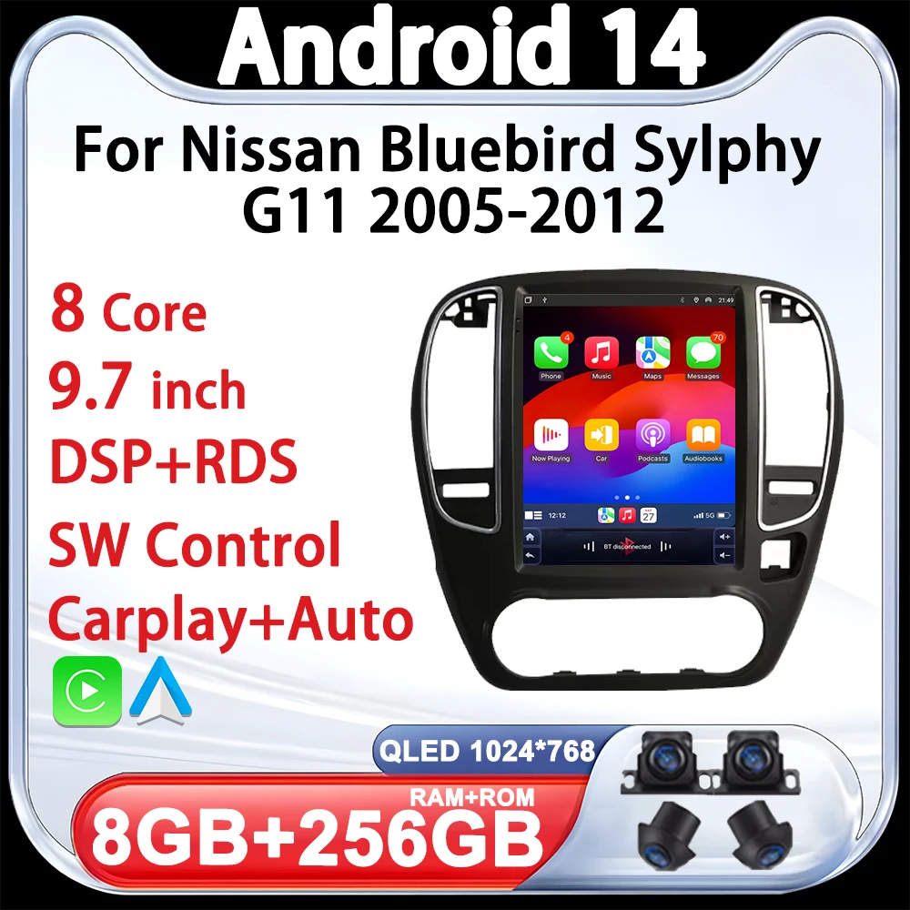 Автомобильное радио для Nissan Bluebird Sylphy G11 2005-2012 Tesla Style 9 7-дюймовый Android-видео