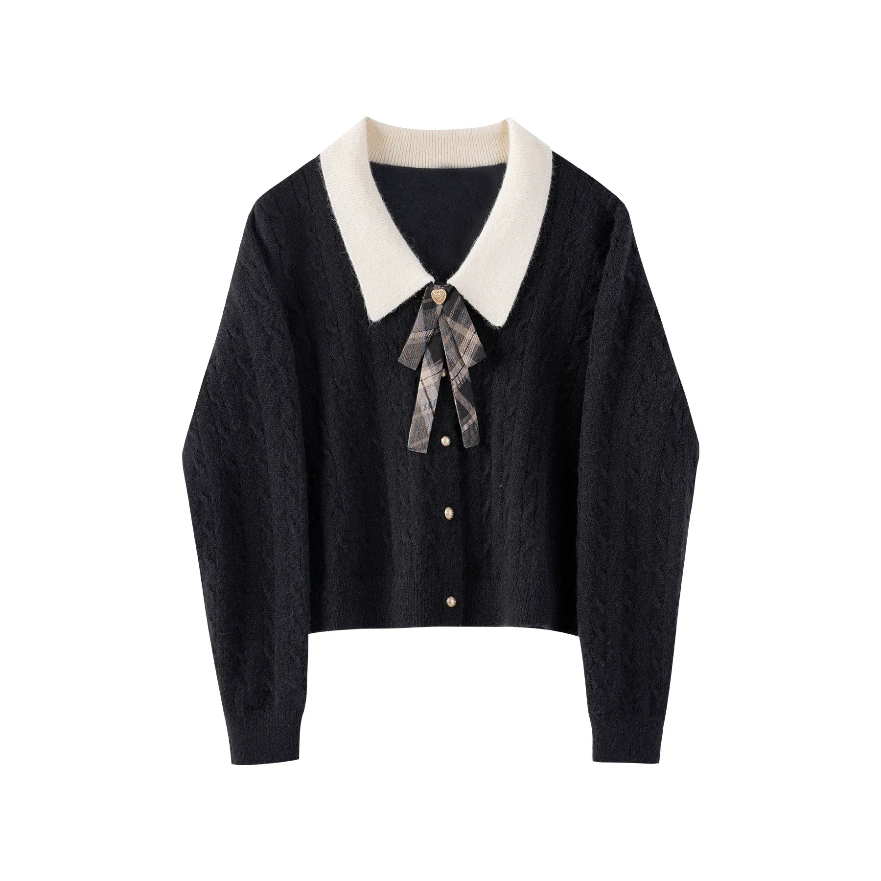 ALXNAN женский свитер 2 в 1 лоскутный с милым бантом и пуговицами вязаные топы