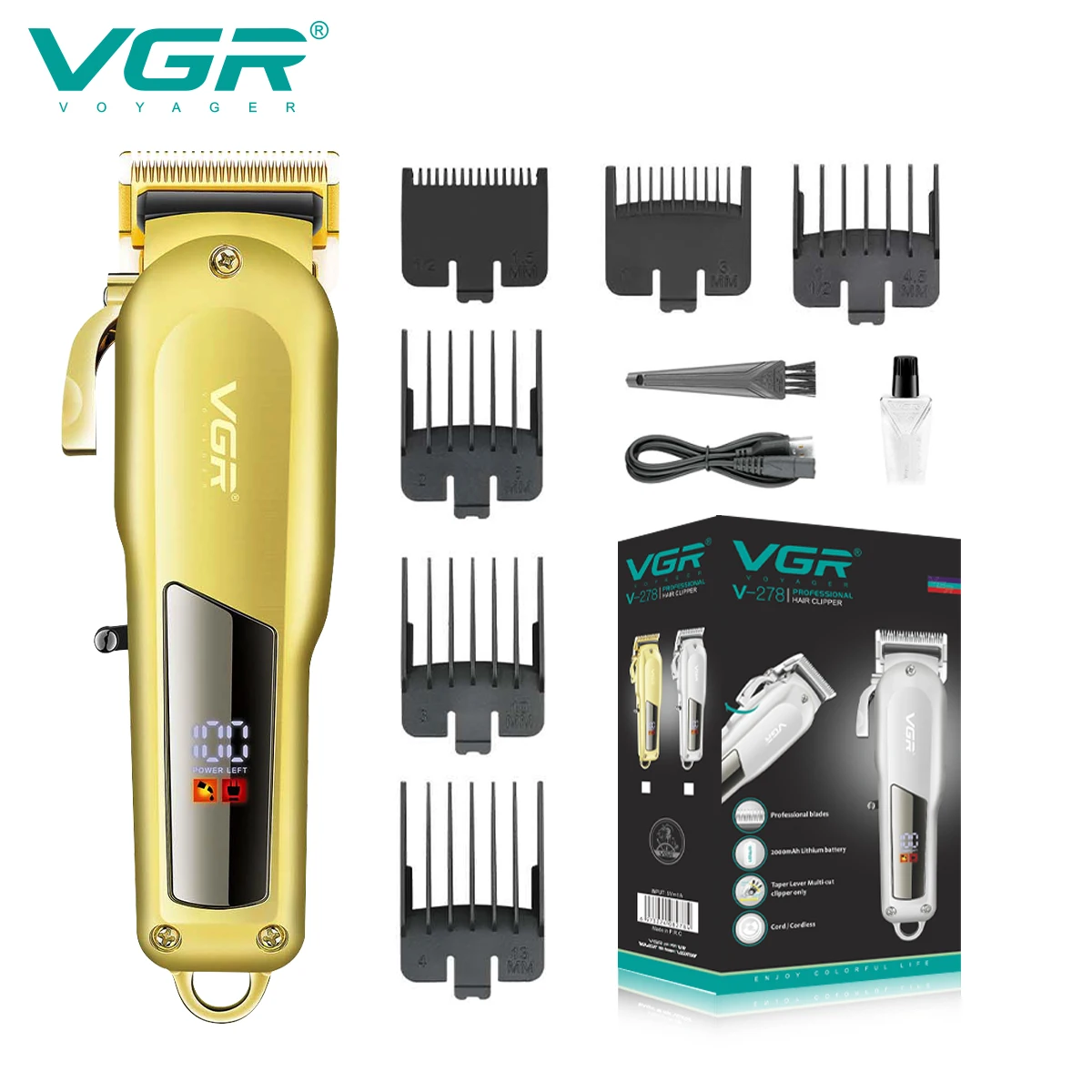 

VGR Hair Clipper Professional Hair Trimmer Adjustable Haircut Machine Cordless Clipper Rechargeable Barber Trimmer for Men V-278