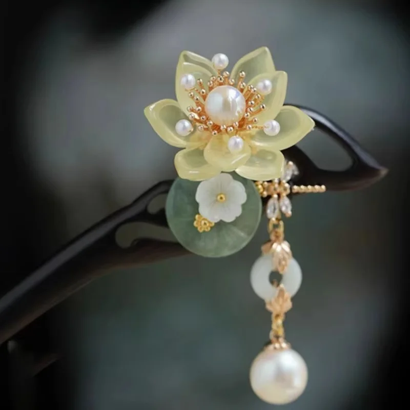 Новая китайская винтажная заколка для волос Hanfu из черного дерева с кисточками