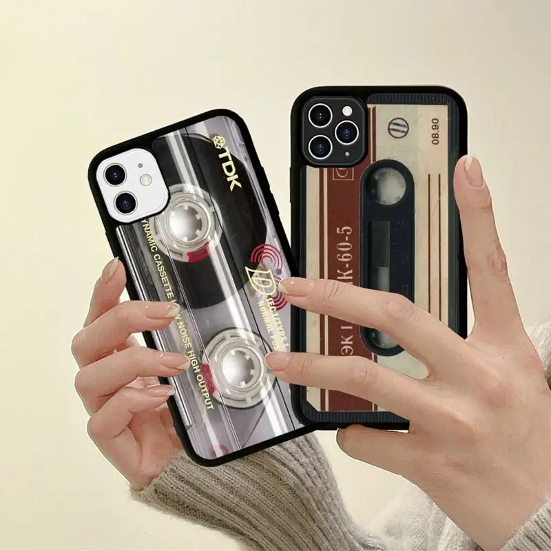 

Cassette tape retro style Phone Case Silicone PC+TPU Case for iPhone 11 12 13 Pro Max 8 7 6 Plus X SE XR Hard Fundas