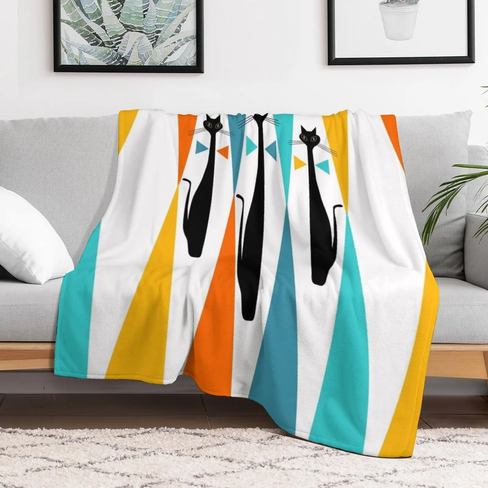 MidCentury Modern Art 10 Jester Cats Фланелевое одеяло