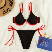 swimsuit 2022 new summer contrast binding underwire tie side bikini fashion lady beachwear beach bathing brazilian suits