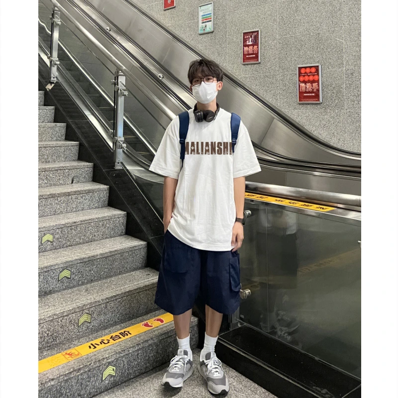 00% Heavy Pure Cotton 2024 Summer Trendy Brand Letters Print Short sleeve T-shirt Men's Loose Couple All-Match Tee