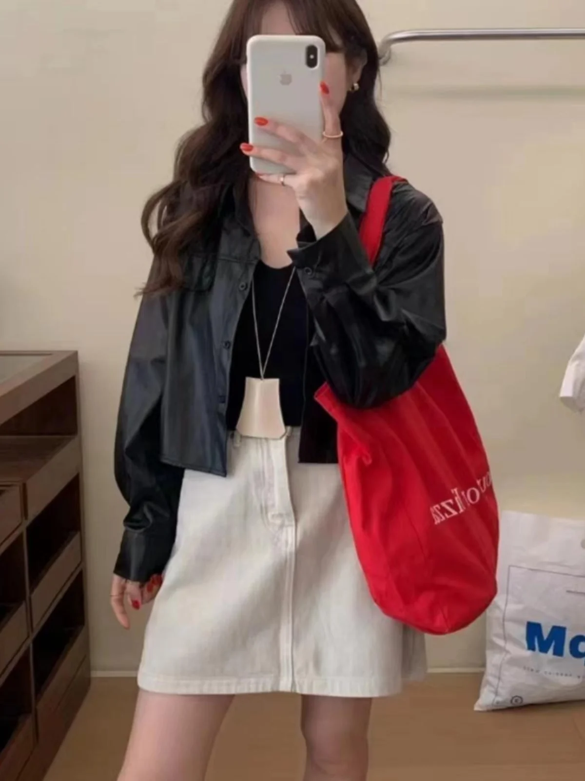 Куртка женская из экокожи с длинным рукавом свободный однобортный Жакет прямого