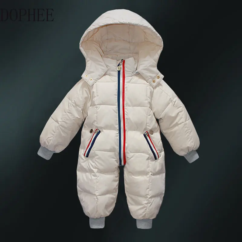 Children's Down Jacket Baby Coat Baby's Thickened Winter Clothes Boys and Girls Hooded White Duck Down One-piece Down Jackets