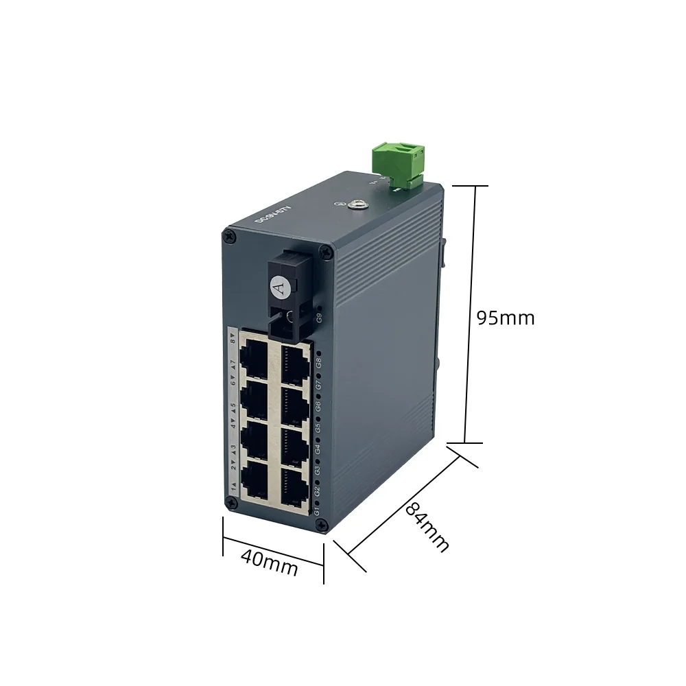 Гигабитный медиаконвертер 1 SC на 8 RJ45 101001000M, промышленного класса, миниатюрный, одномодовый, 20 км, для монтажа на DIN-рейку, оптический трансивер. (art.: 3920dccda2021) - 3920dccda2021