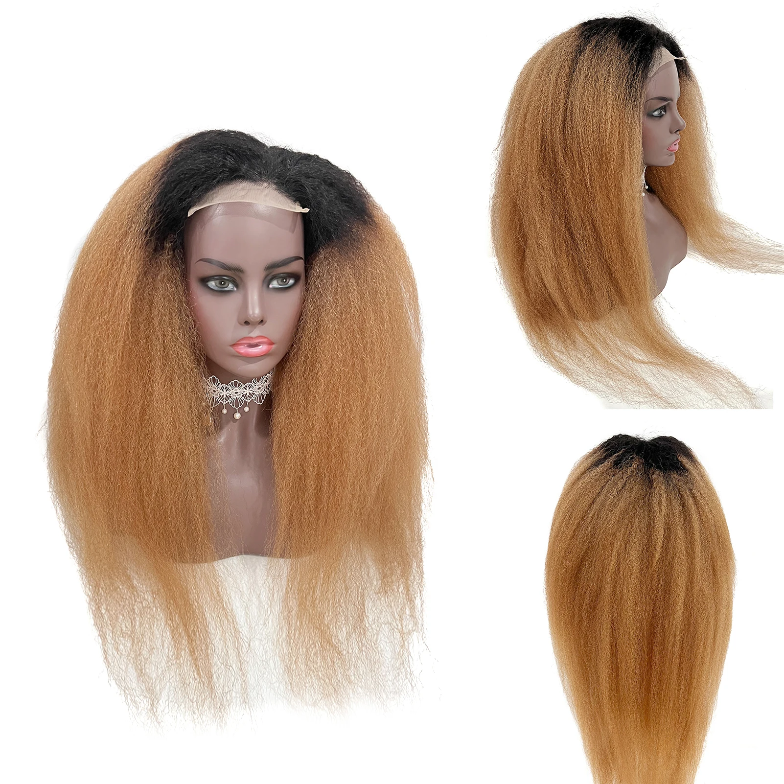 Курчавый прямой парик 30 дюймов Омбре желтый коричневый с черным корнем