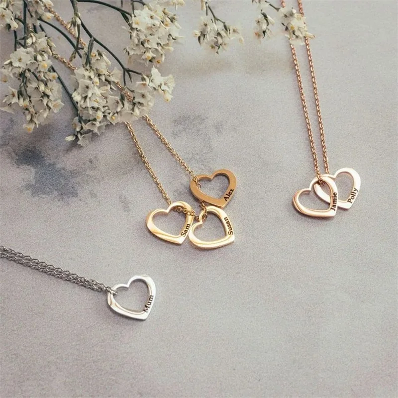 Personalized Heart Engraved Pendant Necklace for Women Custom Stainless Steel Family Name Necklace Valentine's Day Couple Gift personalized family necklace with names stainless steel heart engraved necklace pendant custom name necklace mom mother gifts