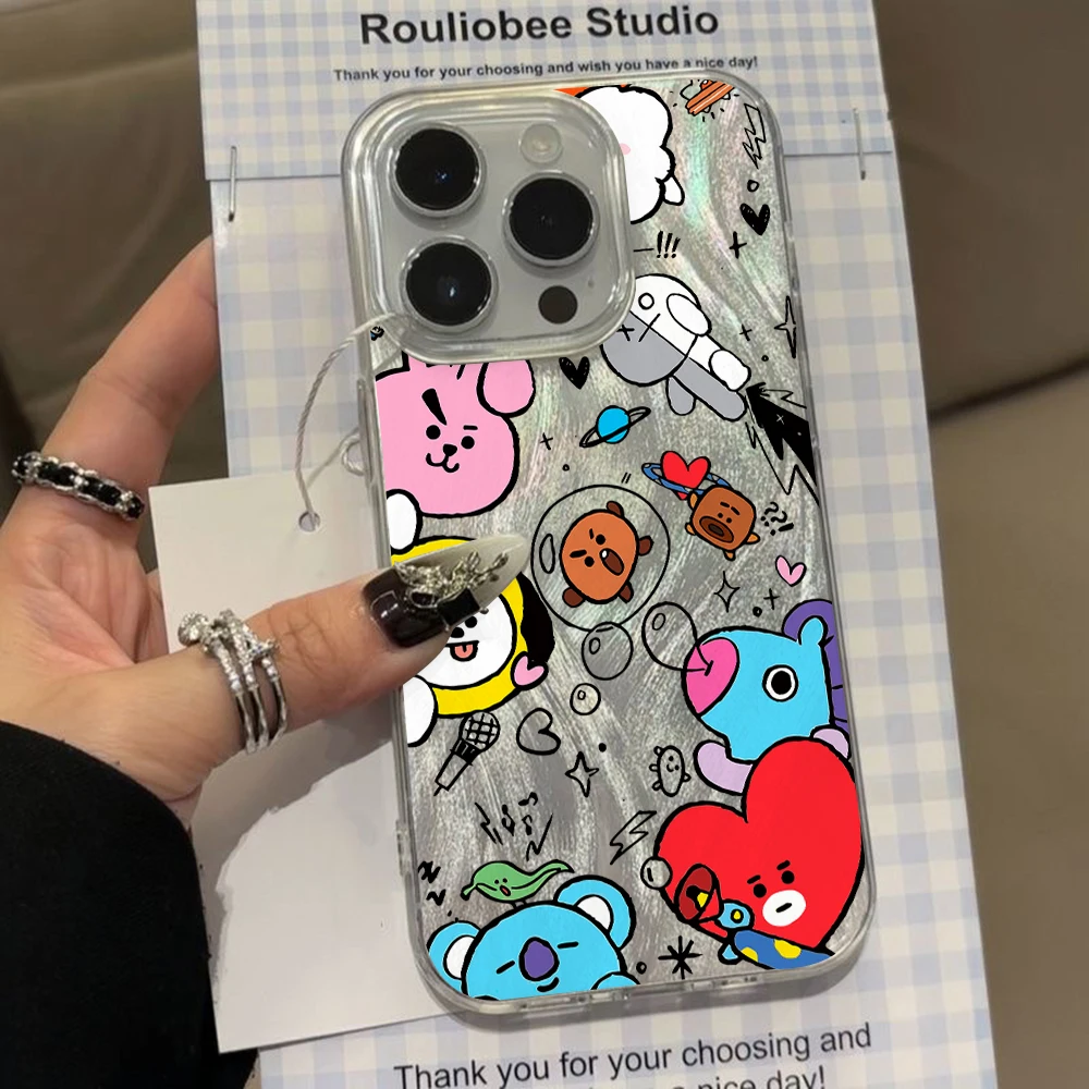 Fasion Phone Case for Apple iPhone 16 15 14 Plus 13 12 11 Pro Max X Xs XR 8 7 SE Ins Kpop-Bt21 Feather Texture Hard Capa Cover