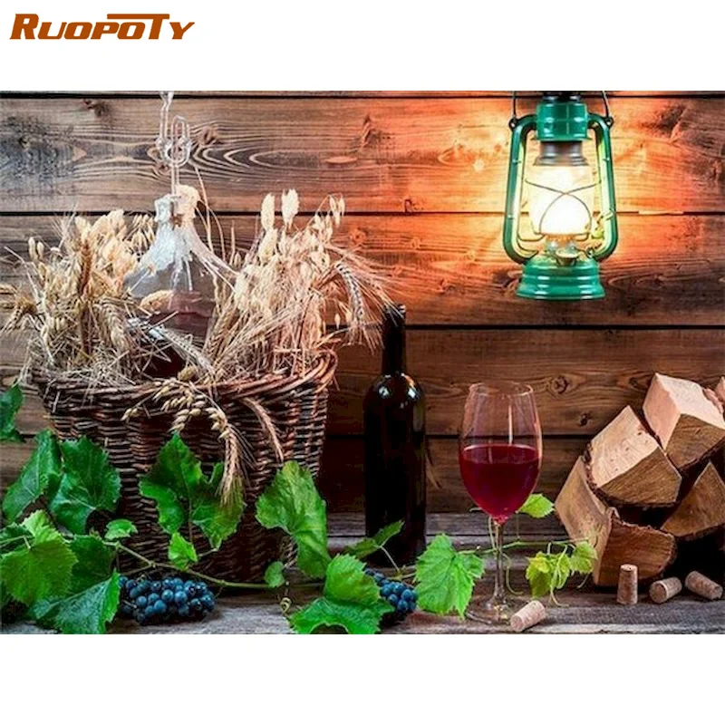 

RUOPOTY DIY Oil Painting On Canvas Frameless Acrylic Coloring By Numbers Lamp Handpainted Wall Decor Gift Handmade