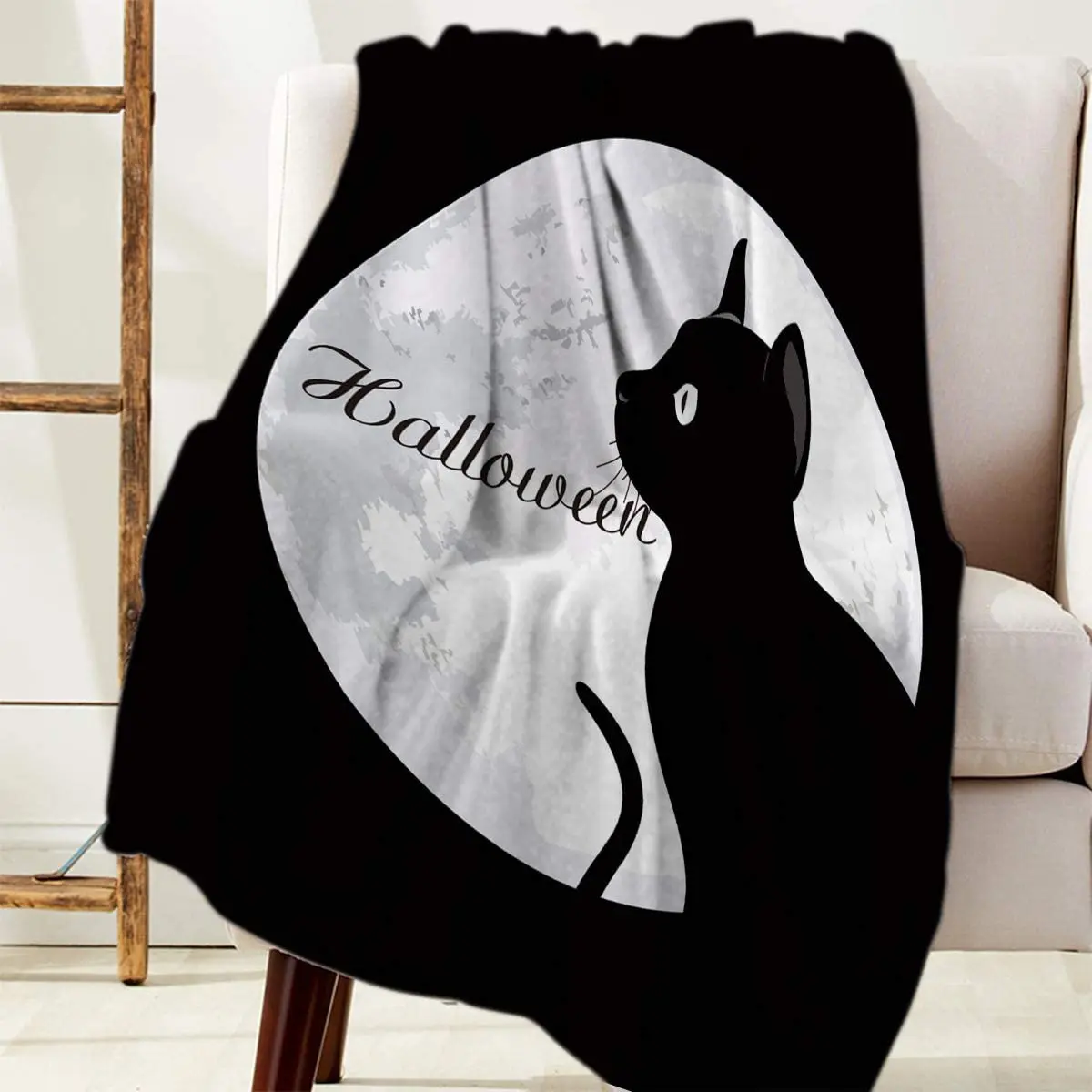 

Мягкое плюшевое Фланелевое Флисовое одеяло с принтом в виде черной кошки, полной луны, ночи, Хэллоуина, для детей и взрослых