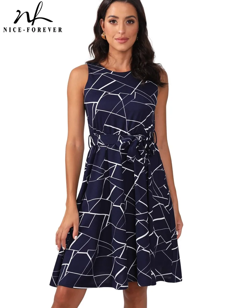 Женское платье с цветочным принтом Nice-forever повседневное винтажное вечерние