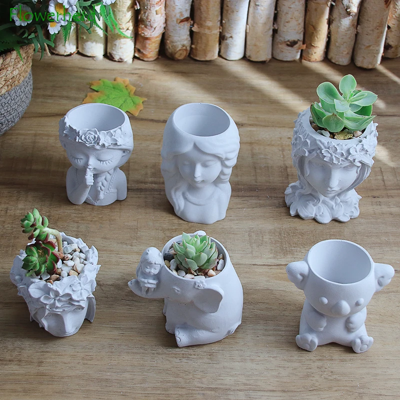 

Girl Goddess Animal Flower Pot Mould Silicone Concrete Cement Mold Plaster Pen Holder Epoxy Elephant Koala Ornament Decoration