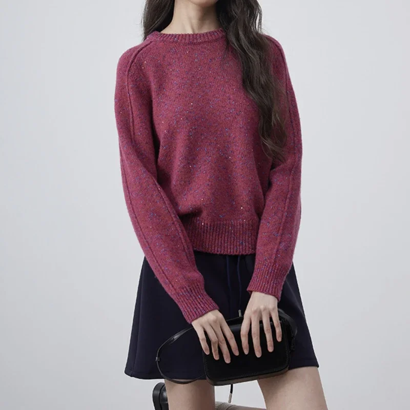 Женский трикотажный пуловер с круглым вырезом и длинным рукавом