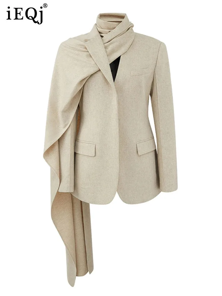 IEQJ однотонные лоскутные блейзеры с нерегулярным шарфом и воротником для женщин