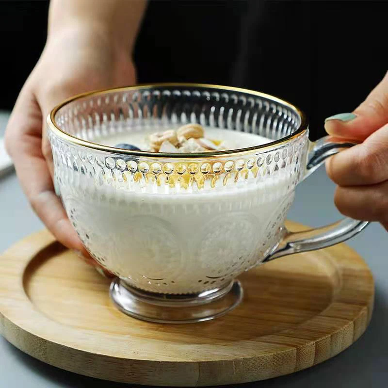 

Milk Cup Printed Transparent Creative Glass Coffee Tea Drinks Dessert Breakfast Milk Cup Heat Resistant Glass Handle Drinkware