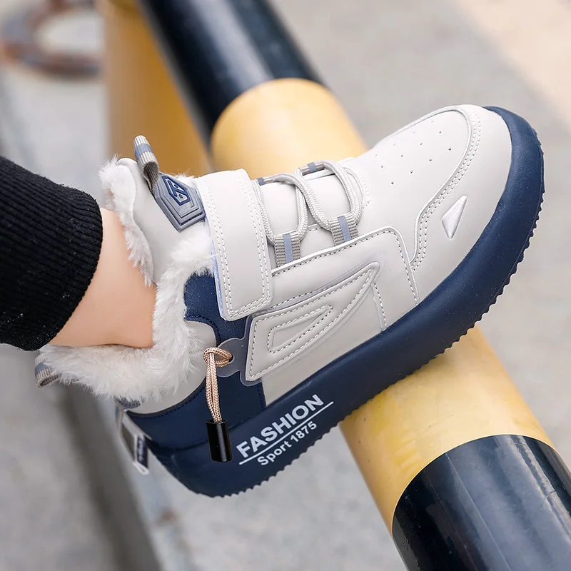 

Детская Хлопковая обувь, модные меховые теплые уличные кроссовки для бега, для мальчиков, зимняя детская спортивная обувь, ботинки для тенн...