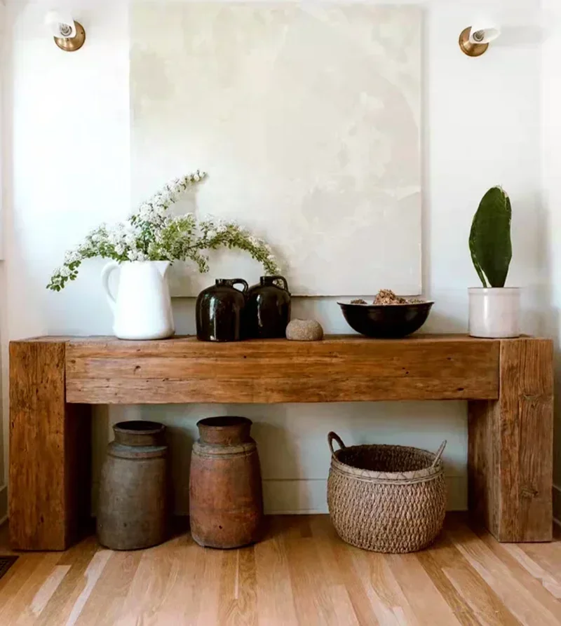 Бревенчатый длинный узкий стол Консольные столы из цельного дерева натурального