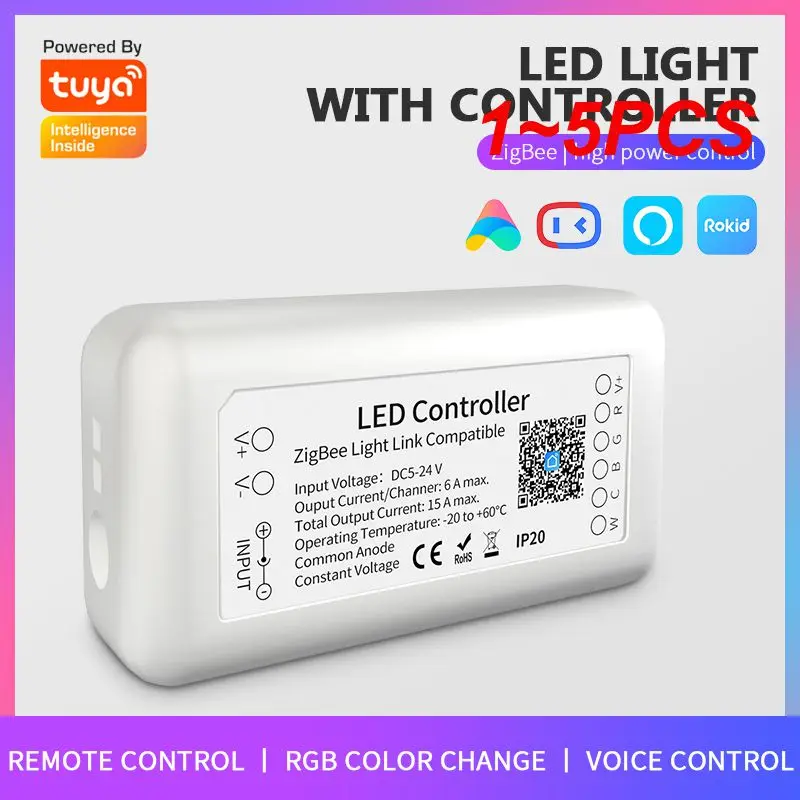 

1~5PCS Tuya Zigbee 3.0 Smart LED Controller RGB+CCT 6pin Light Strip Smart Home Controller Voice Control Work With Alexa