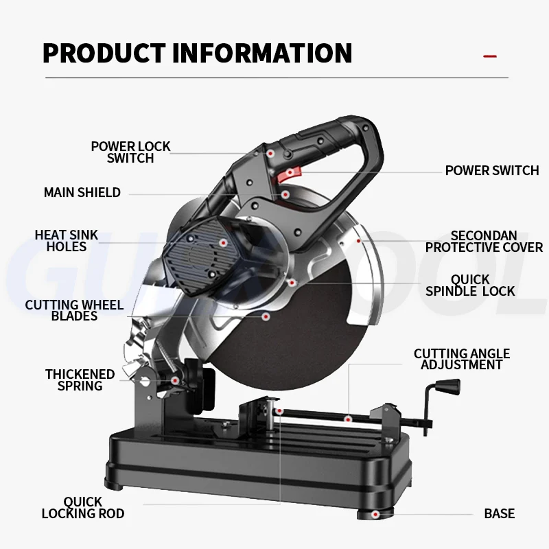 GUEXTOOL 3600W Абразивная пила 0-120 мм глубина резки отрезать стали машина 0-45 °