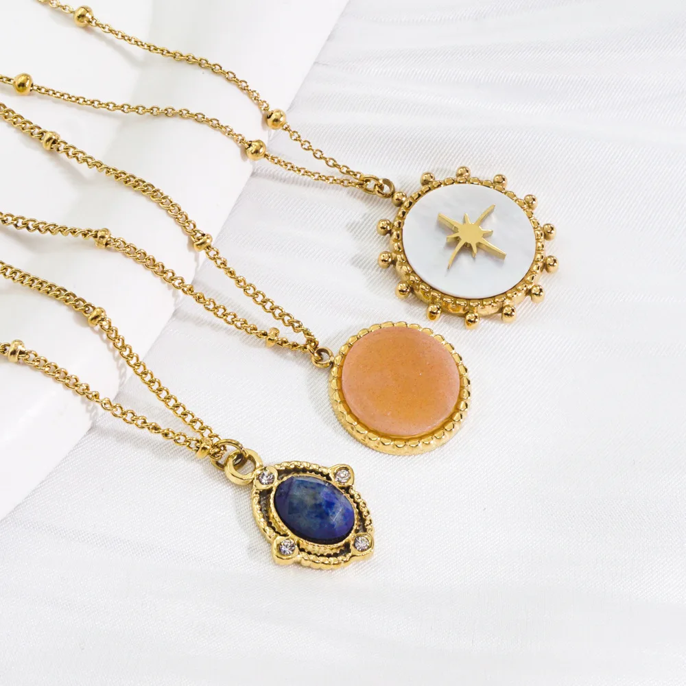 V. Подвеска из нержавеющей стали с натуральным камнем и звездой 14-каратного