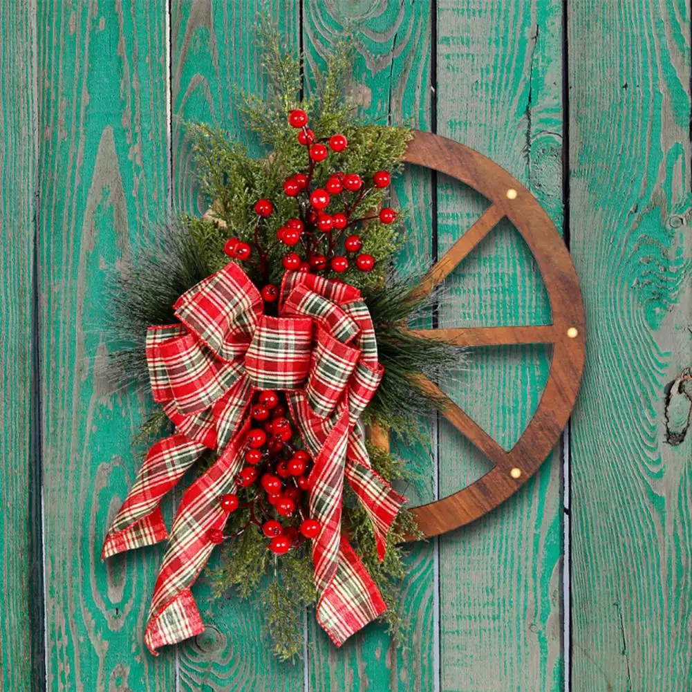 

Рождественская гирлянда на колесиках, деревянное колесо, бант, Рождественский венок, праздничное украшение для входной двери с подвесным орнаментом на Рождество