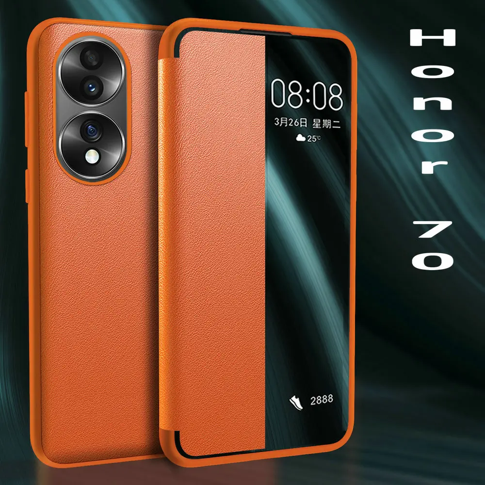 

Honor 70 Pro 5G Case Luxury Vintage Leather Window View Flip Cover For Huawei Honor 70 Pro+ 50 80 60 SE Shockproof Bumper Bags