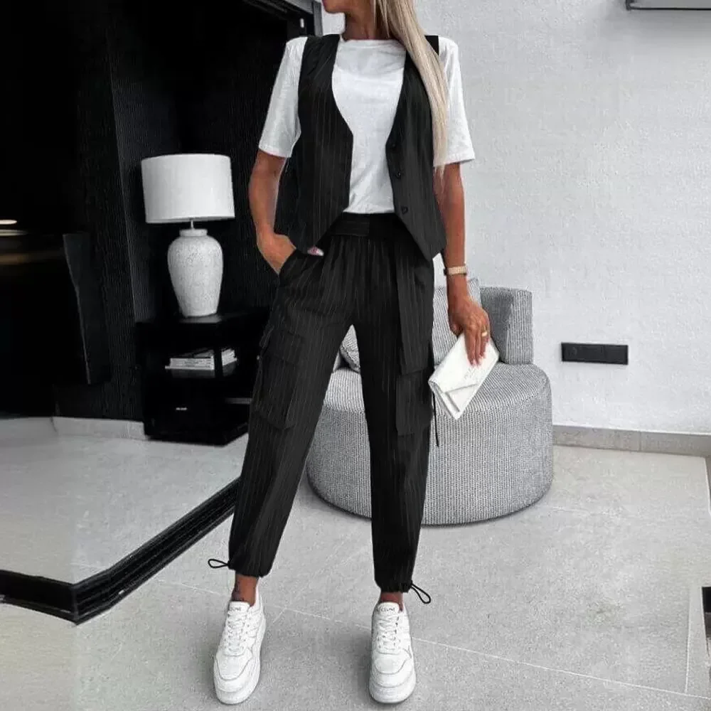 Женский комплект одежды из 2 предметов белый полосатый жилет без рукавов