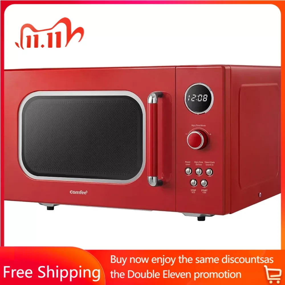 

Retro Microwave with 9 Preset Programs, Turntable Reset Function, Mute Function, ECO Mode, LED digital display, 0.9 cu.ft, 900W