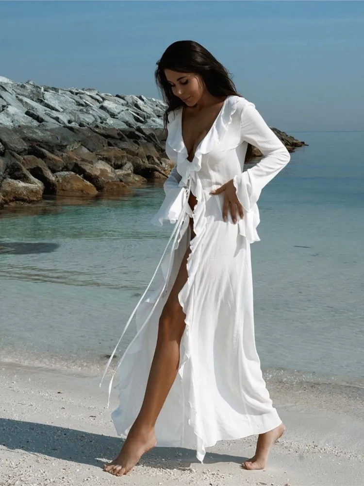 Асимметричное платье с оборками для женщин летние шикарные сексуальные пляжные