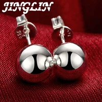 jinglin 925 sterling silver 810mm round smooth solid bead ball stud earrings for women wedding engagement party jewelry gifts