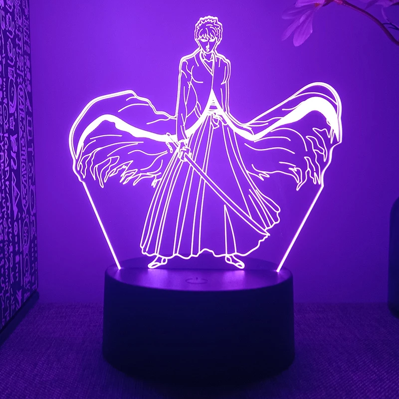 Bleach Kurosaki Ichigo Anime Figure 3d Led Lamp for Bedroom Manga Action Night Lights Children's Room Decor Kids Birthday Gift