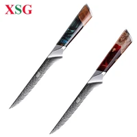xsg longquan boning knife japanese damascus 10cr15comov cleaver burl wood resin hexagon handle hand forged serbia viking knife