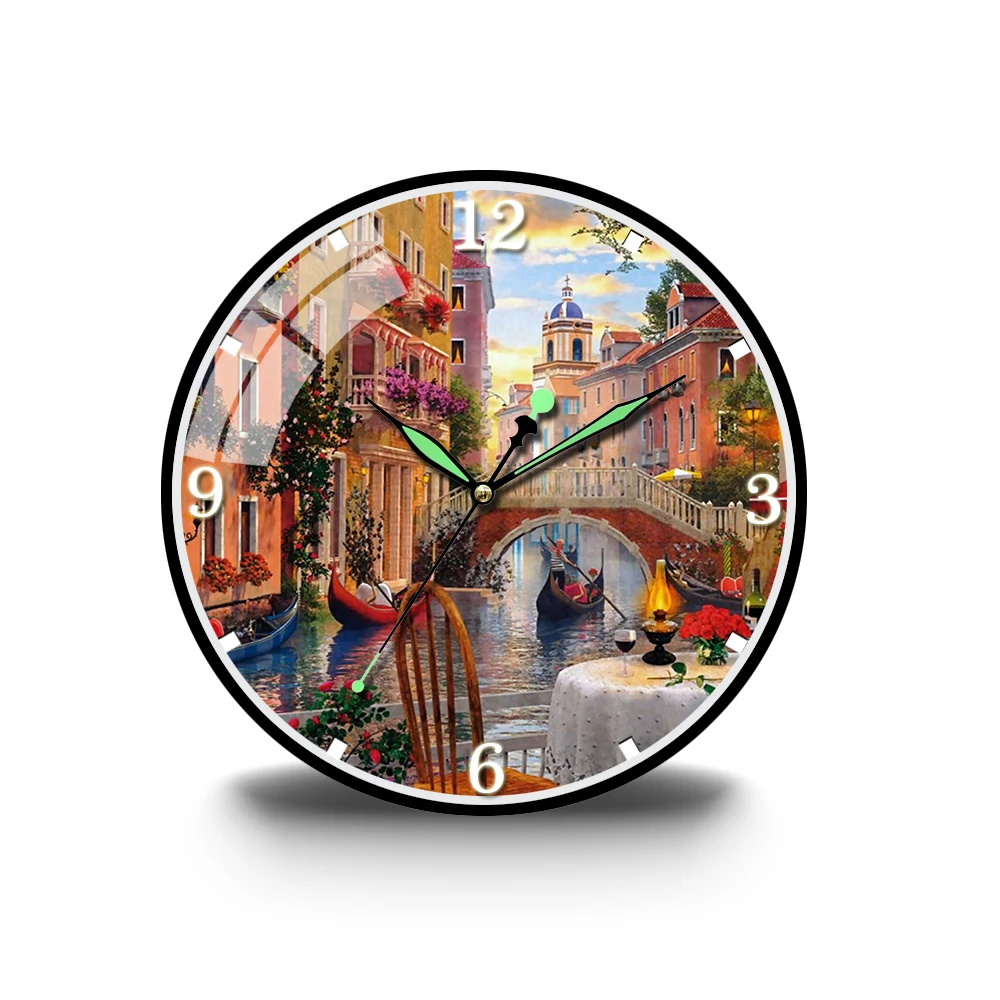 

Venice Romantic Town Scenery European style HD Painting Acrylic Wall Clock Living Room Creative Silent Quartz Wall Clock