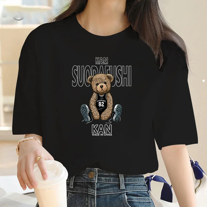 

Summer 2023 women Cotton T-shirt Fashion Short Sleeve Tops women Casual Large Round Neck T Shirt High Quality Luxury women Tees