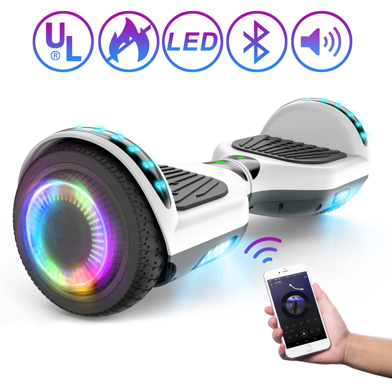 Hoverboard Off Road All Terrain 6.5 In. Self Balancing Hoverboard with LED Lights and Bluetooth Hoverboard for Adult Kids Gift W