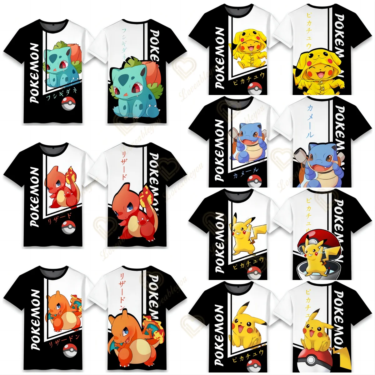 

Pokemon Pikachu Charizard 3D Summer Fashion Cartoon T-shirt Anime Pokémon Hip-Hop Casual Children Short Sleeves Boys and Girls