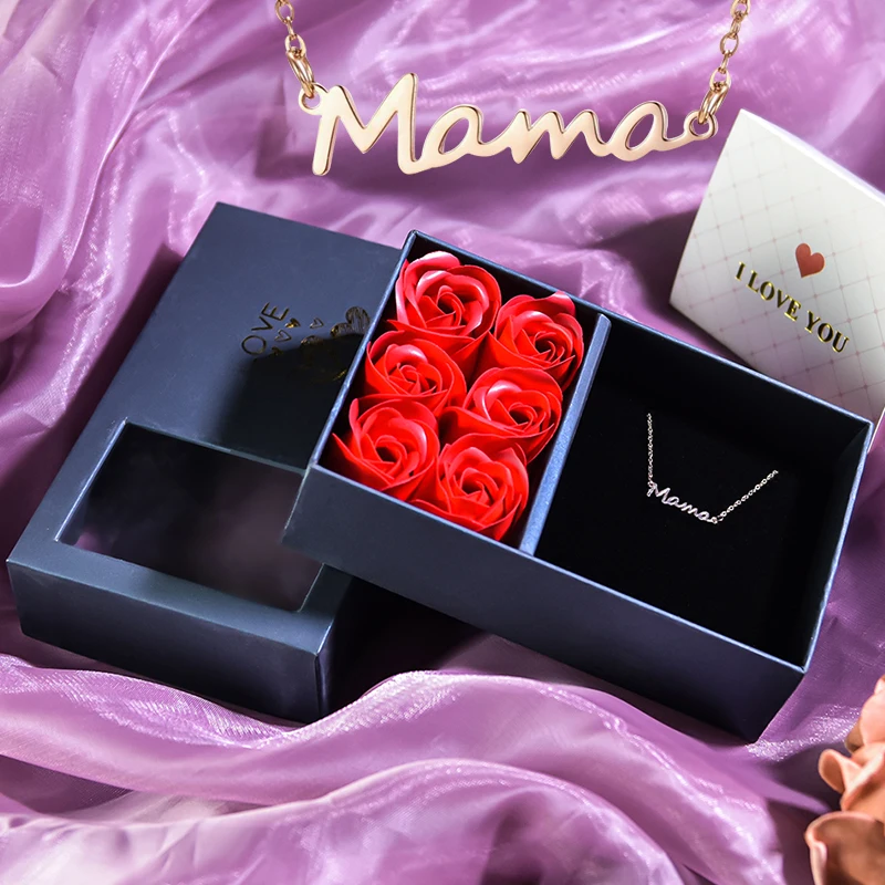 With Mama Letter Necklace For Women Love Mom Gift Idea Soap Flower Jewelry Set Birtdhay Gifts