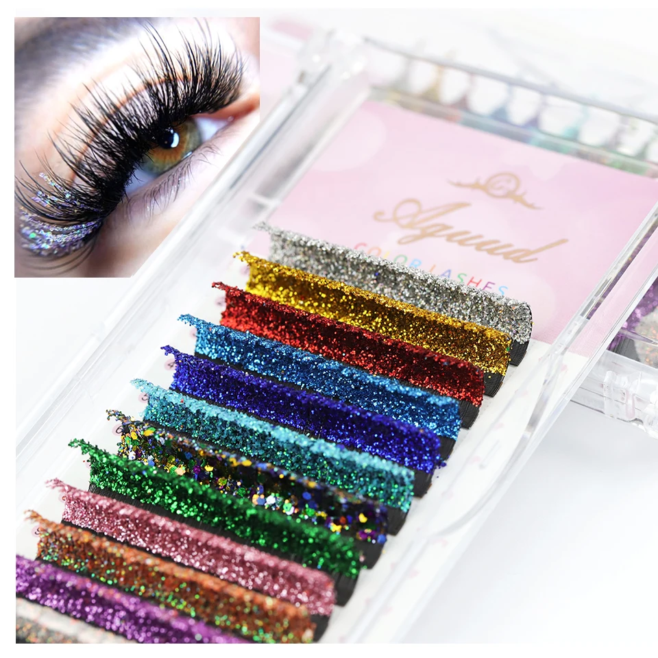 S Glitter Eyelash Extensions Shiny Colorful False Lashes Russian Volume Individual Lashes For Party Makeup Glitter Lash