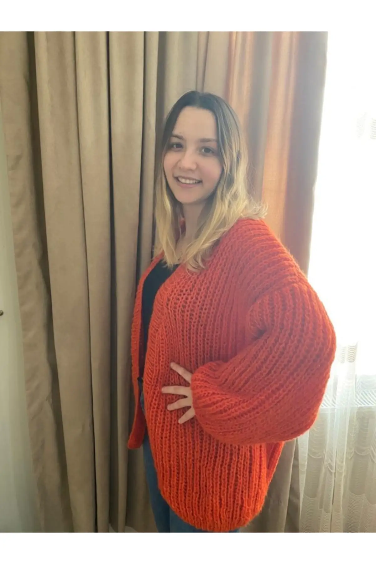 

Women's Cardigan Hand Knitted Orange Casual Knitted Quality Fashion Cardigan Sweaters Loose Sweater Jumper