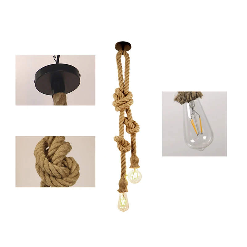 Buy E27 Bulb Thread Interface Creative Hemp Rope Chandelier Vintage Store Decorative Led Ceiling Pendant Lamp Without Light on