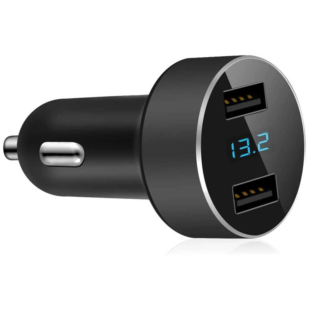 

Автомобильное зарядное устройство с двумя USB-портами, автомобильный адаптер с выходом 4,8 А, прикуриватель, измеритель напряжения для iPhone,iPad,Samsung,LG и т. д., черного цвета