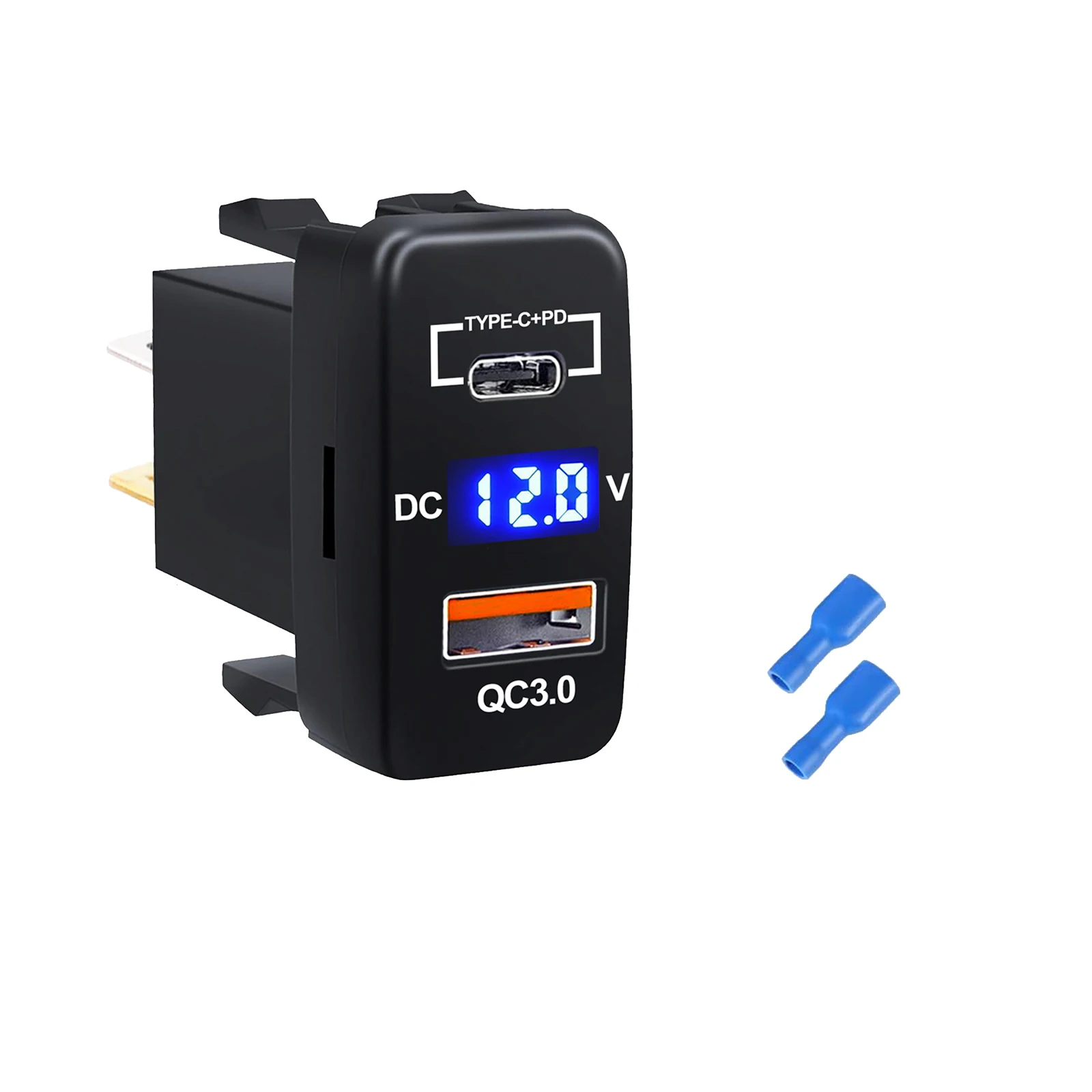 

12 В с двумя USB-разъемами для автомобильного зарядного устройства, адаптер типа C-PD QC3.0, быстрое зарядное устройство, синий, красный, вольтметр для Toyota, пустой кнопочный переключатель