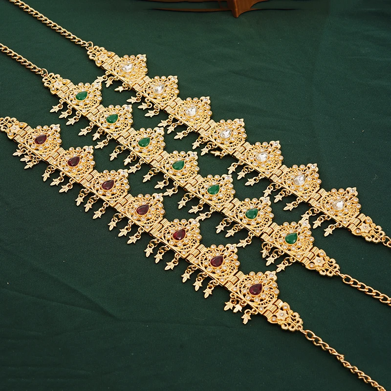 Algeria Wedding Jewelry Hair Chain Gold Color Crystal Tassel Headband Forehead Chain Crown Women's Gifts Tiara Bands Accessories