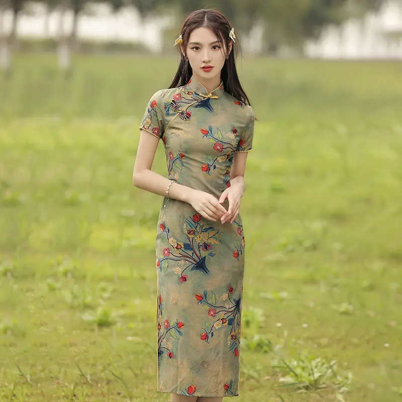 Женское вечернее платье в китайском стиле элегантное винтажное Ципао
