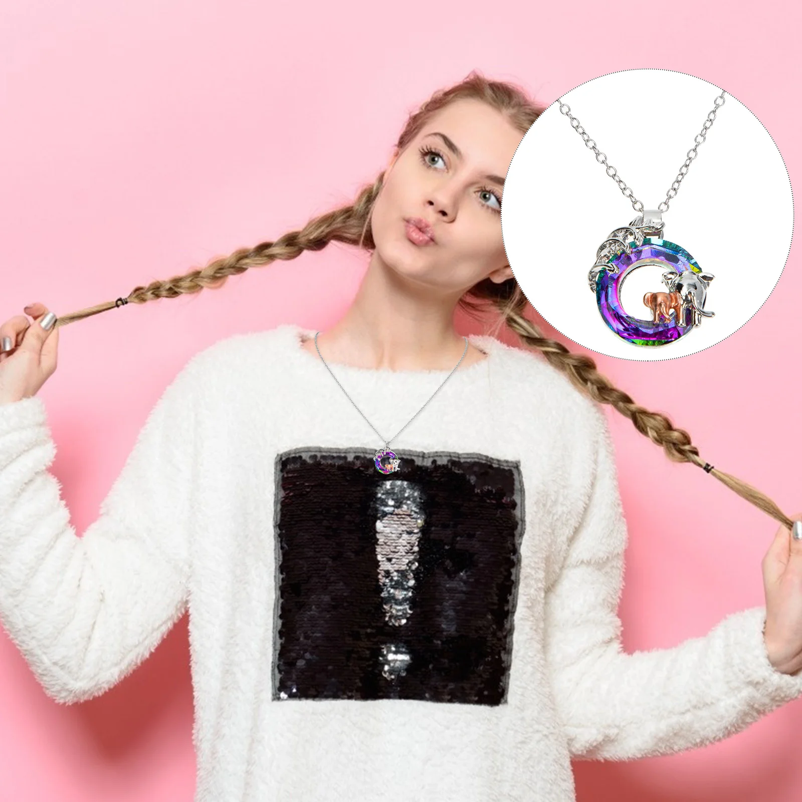 

Elephant Necklace Parents Necklaces Chain Baby Mother Crystal Clavicle Sweater Gift Family Choker