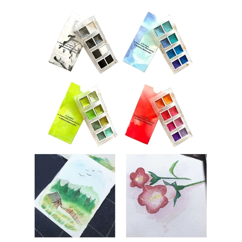

8 Colors Pearlescent Pigment Solid Watercolor Paint Set Glitter Water Coloring Paints Drawing Supplies for Nail Arts H8WD