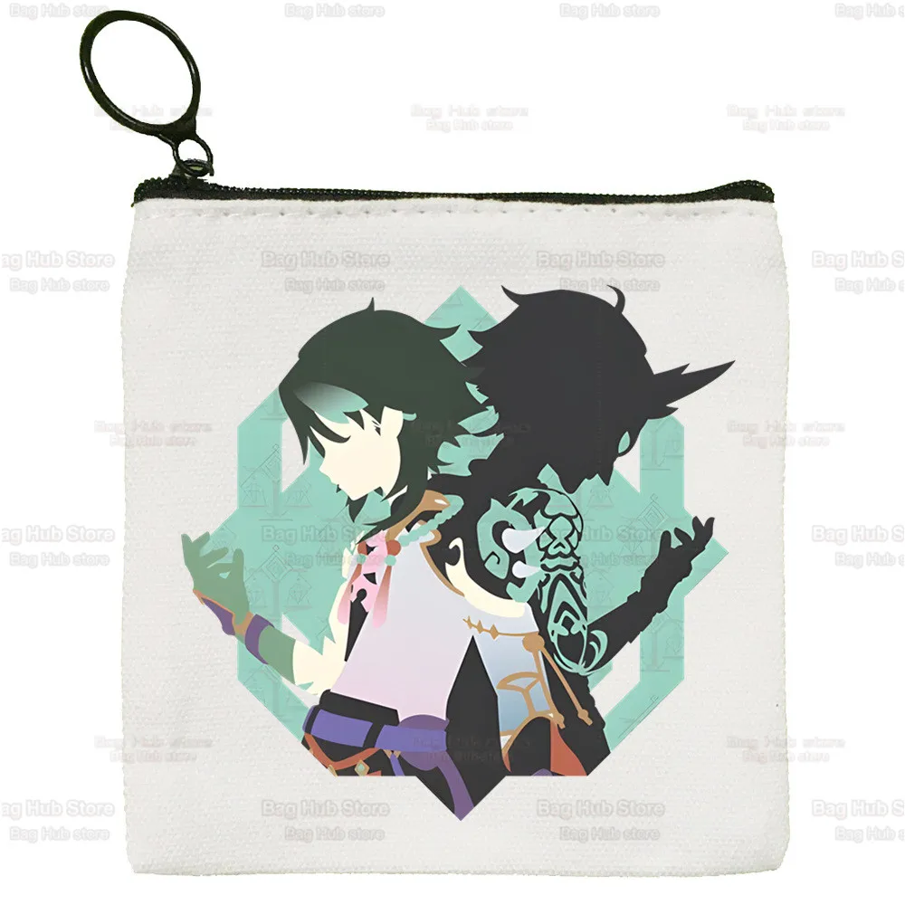 Xiao Anime Game Bag Pure White Bag Handmade Cloth Bag Genshin Impact Coin Purse Bag Handbag Cute Canvas Key Case Coin Purse