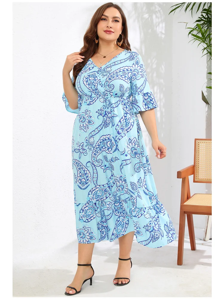 Oversized Dress Flare Sleeves Beach Vacation Skirt Long Dress plus size women clothing  party dresses